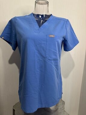 FIGS SCRUB TOP. Small. Blue. Style: 1000211. PO: 5315. Minor wear.